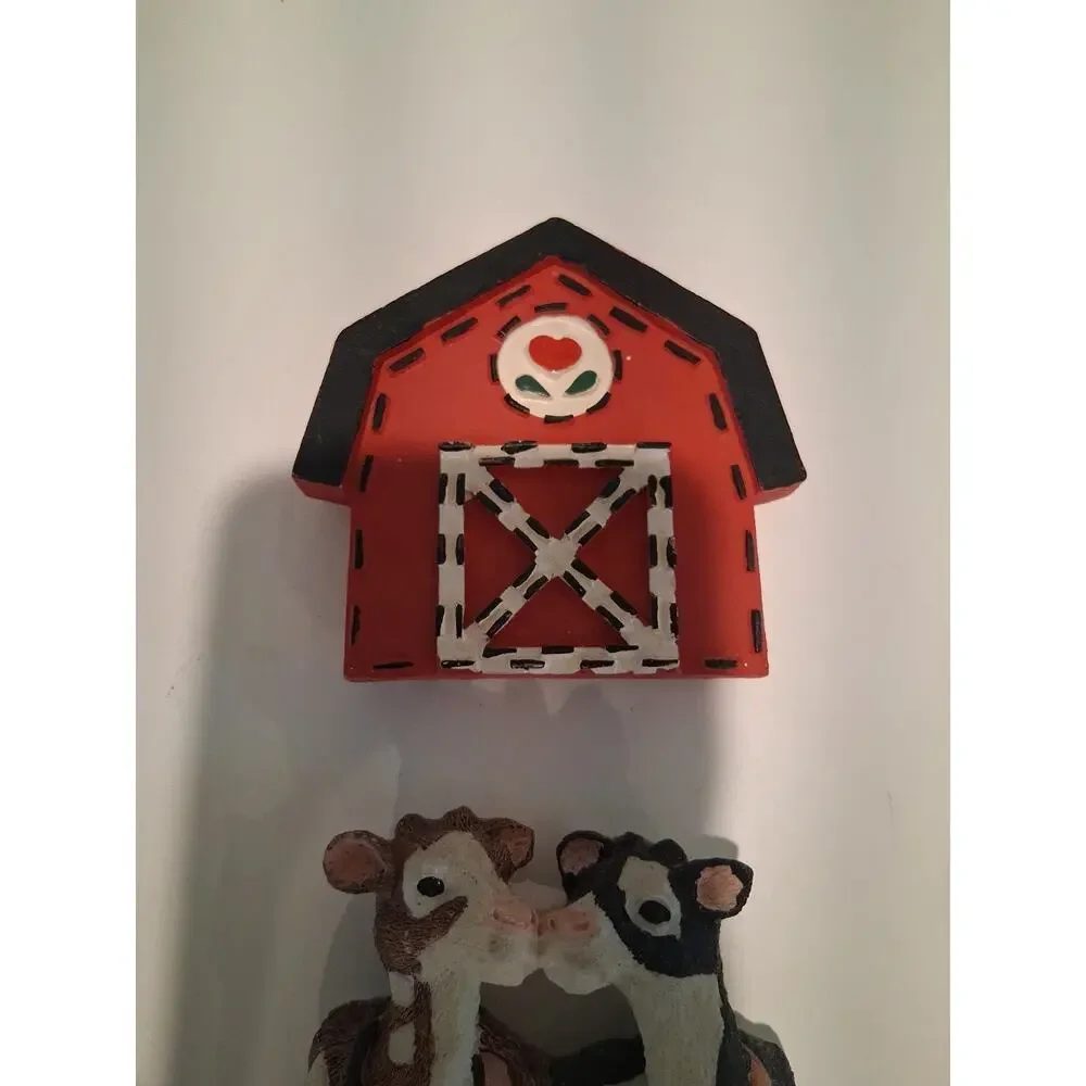 Vintage 1990s Resin Cow Collection Red Barn Farmhouse Kitchen Ornaments Lot of 7